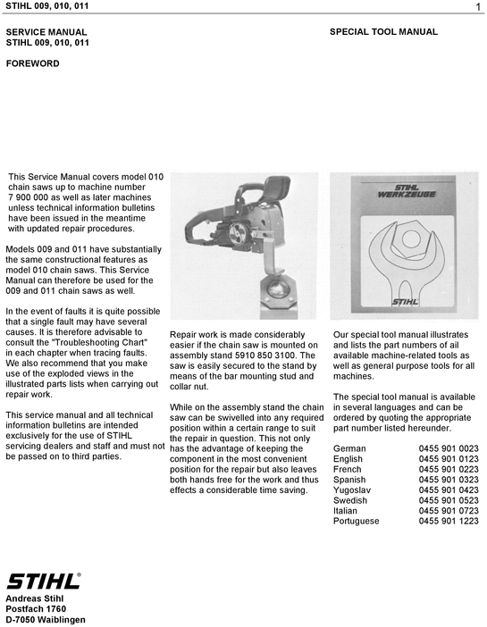 Stihl 026 Maintenance Manual